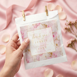 Pink and gold marble wedding favour bags