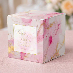 Pink and gold marble wedding favour box