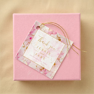 Pink and gold marble wedding favour tags