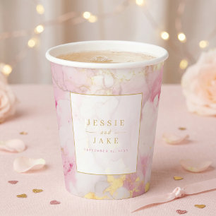 Pink and gold marble Wedding Paper Cups