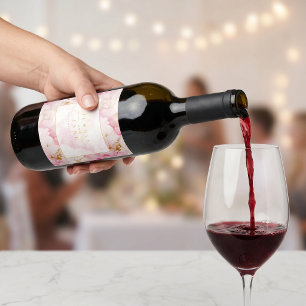 Pink and gold marble Wedding Wine Label