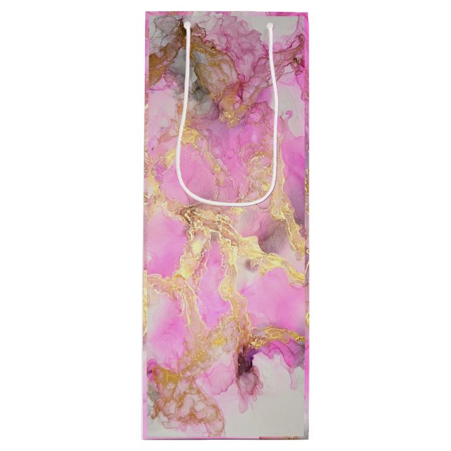 Pink and Gold Marble Wine Bottle Gift Bag (Front)