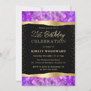 Pink and Gold Mermaid Scales 21st Birthday Invitation