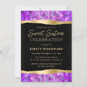 Pink and Gold Mermaid Scales Sweet 16 Invitation
