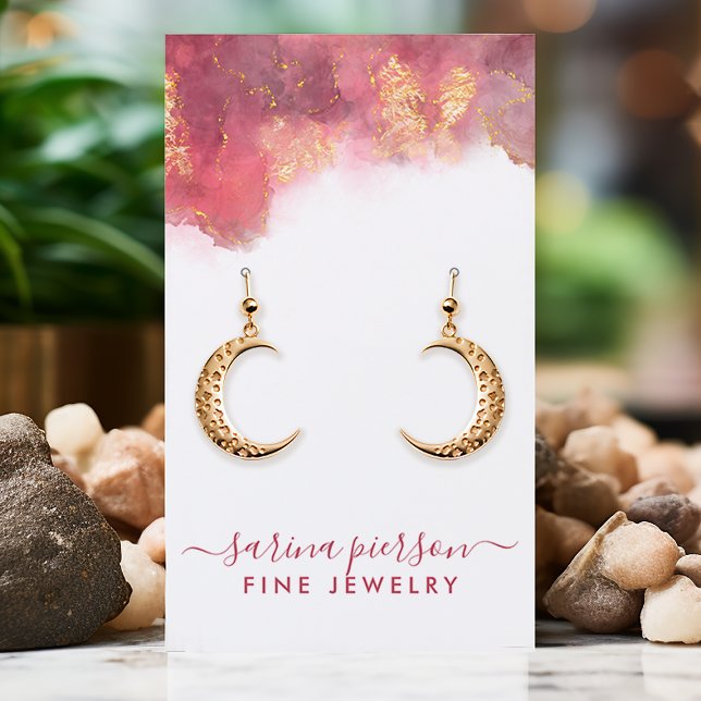 Pink And Gold Modern Art Jewellery Earring Display Business Card (Creator Uploaded)
