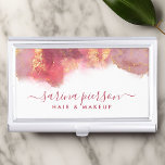 Pink And Gold Modern Art Liquid Watercolor Ink Business Card Holder<br><div class="desc">Pink And Gold Modern Art Liquid Watercolor Ink Business Card Case. Elegant alcohol ink hand lettered style calligraphy script professional design. Perfect for makeup artists,  hair stylists,  cosmetologists,  and more!</div>