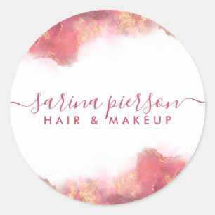 Pink And Gold Modern Art Liquid Watercolor Ink Classic Round Sticker