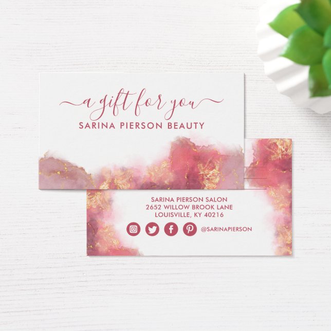 Pink And Gold Modern Liquid Watercolor Gift Card (Desk)