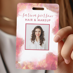Pink And Gold Modern Liquid Watercolor ID ID Badge