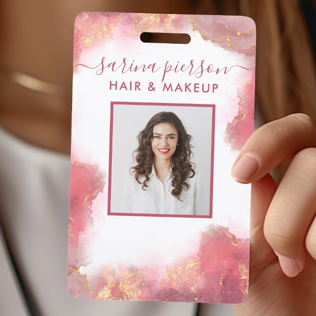Pink And Gold Modern Liquid Watercolor ID ID Badge (Creator Uploaded)