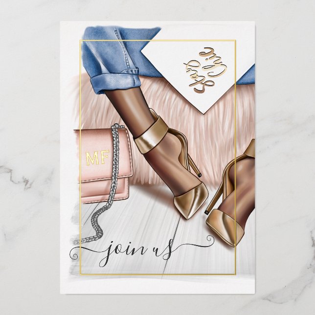 Pink and Gold Monogram Chic Quinceañera Foil Invit (Front)