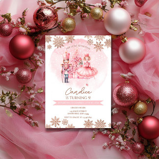 Pink And Gold Nutcracker Birthday Sugar Plum Fairy Invitation