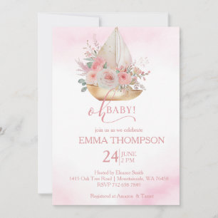 Pink and Gold Oh baby Nautical Invitation