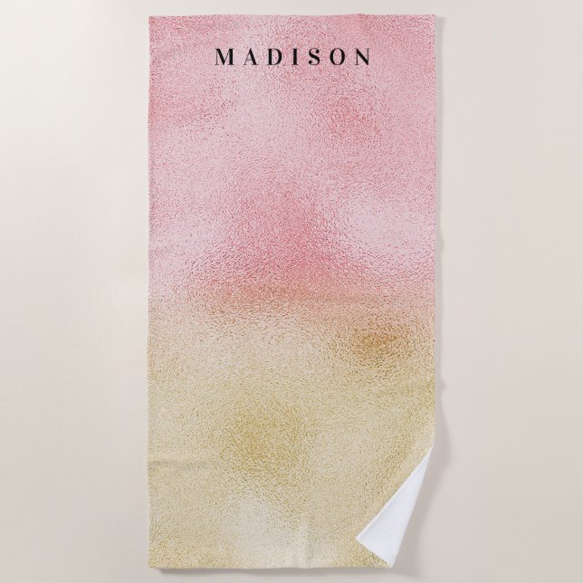 Pink and Gold Ombre Foil Beach Towel (Front)