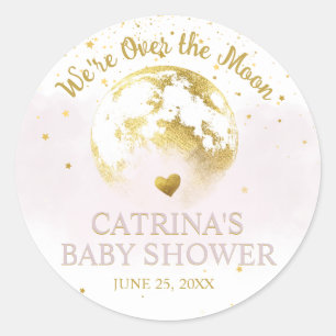 Pink and Gold Over the Moon Baby Shower Sticker