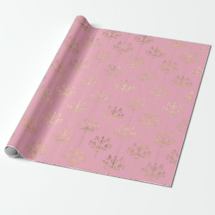 Pink and Gold Paris Foil Chandelier Pattern Wrapping Paper