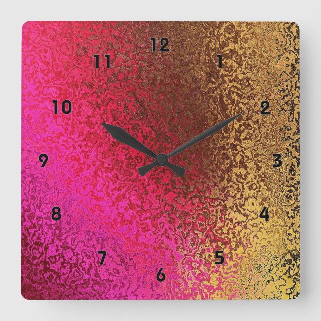 Pink And Gold Pattern Square Wall Clock (Front)
