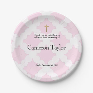 Pink and Gold Personalised Baby Christening Paper Plate