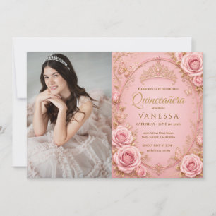 Pink and Gold Photo Quinceanera Invitation