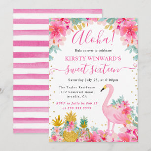 Pink and Gold Pineapples & Flamingo Sweet 16 Invitation