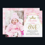 Pink and Gold Princess 1st Birthday Invitation<br><div class="desc">Princess,  Pink,  Gold Glitter,  Girl 1st Birthday Invitation with photo</div>