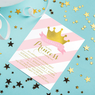 Pink and Gold Princess Birthday Party Invitation