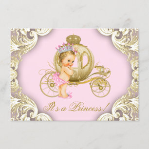 Pink and Gold Princess Carriage Baby Shower Invitation