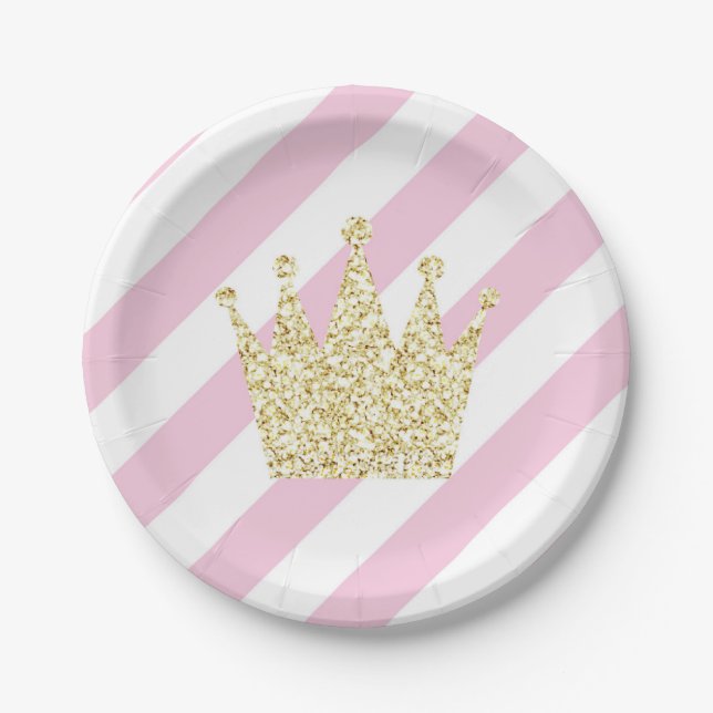 Pink and Gold Princess Crown Party Plates (Front)