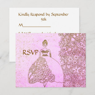 Pink and Gold Princess Fairytale Birthday RSVP Card
