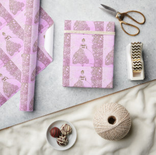 Pink and Gold Princess Fairytale Birthday Wrapping Paper