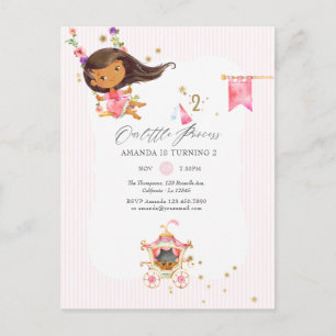 Pink and Gold Princess Girl 2nd Birthday Party Invitation Postcard