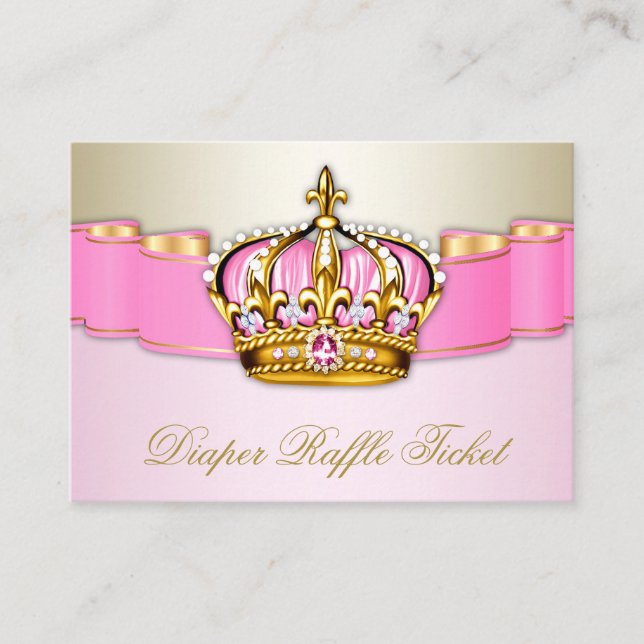 Pink and Gold Princess Girls Diaper Raffle Ticket Enclosure Card (Front)