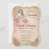 Pink and Gold Princess Quinceanera Birthday Invitation (Front)