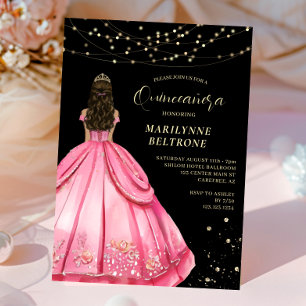 Pink and Gold Princess Quinceañera Invitation