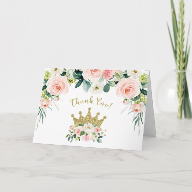 Pink and Gold Princess Thank you Card (Front)