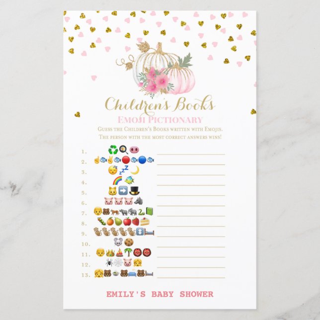 pink and Gold Pumpkin Baby Shower Game (Front)