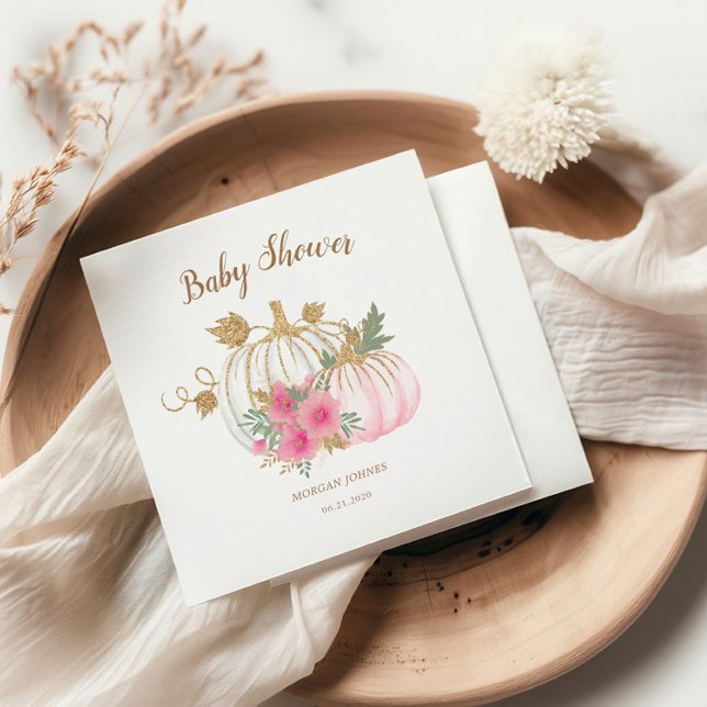 Pink And Gold Pumpkin Floral Baby Shower  Napkin (Creator Uploaded)