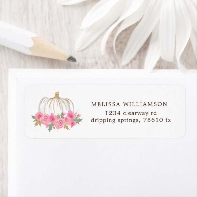 Pink And Gold Pumpkin Floral Return Address (Insitu)