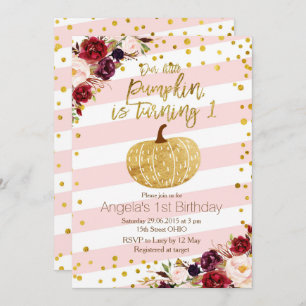 Pink and Gold Pumpkin Invitation First Birthday