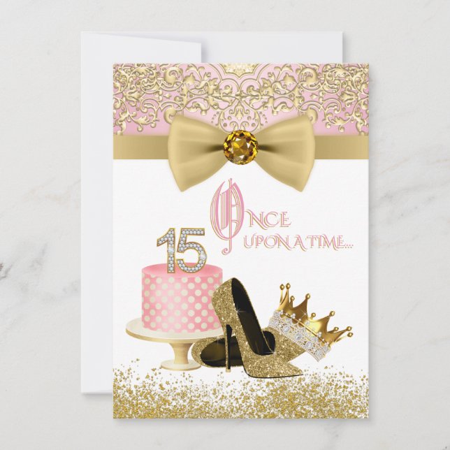Pink and Gold Quinceanera Birthday Party Invitation (Front)