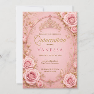 Pink and Gold Quinceanera Invitation