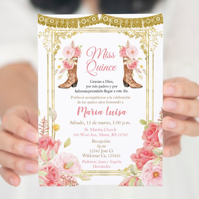 Pink and Gold Quinceanera Mexican Miss Quince  Invitation (Creator Uploaded)