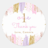 Pink And Gold Rainbow 1st Birthday Favours Classic Round Sticker (Front)
