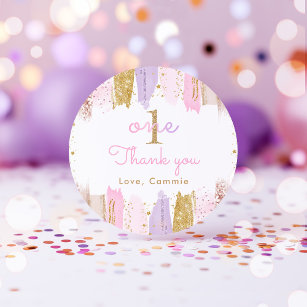 Pink And Gold Rainbow 1st Birthday Favours Classic Round Sticker