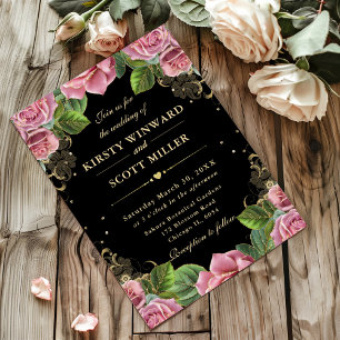 Pink and Gold Roses Floral Wedding Invitation