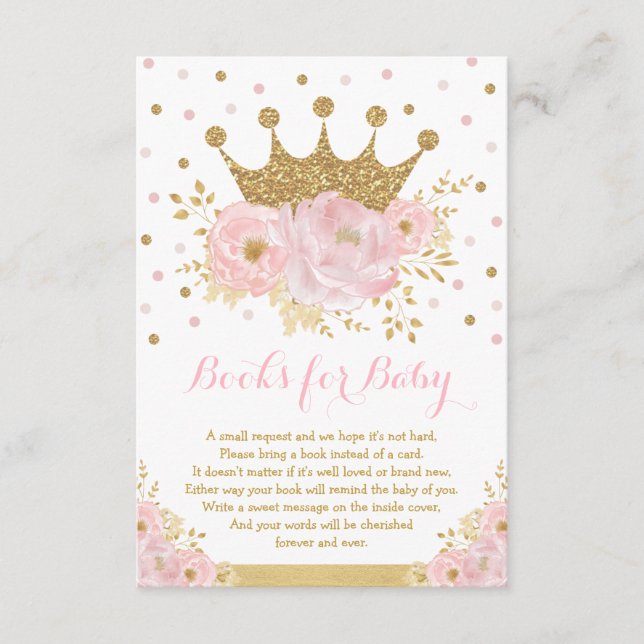 Pink and Gold Royal Crown Princess Books for Baby Enclosure Card (Front)