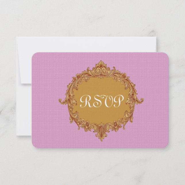 Pink and Gold RSVP Wedding Response Card (Front)