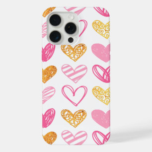 Pink and Gold Scribbled Hearts iPhone 15 Pro Max Case