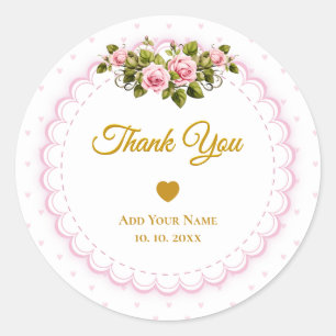 Pink and Gold Script "Thank You With Lots of Love" Classic Round Sticker