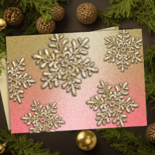 Pink and Gold Snowflake Shimmer Holiday Card